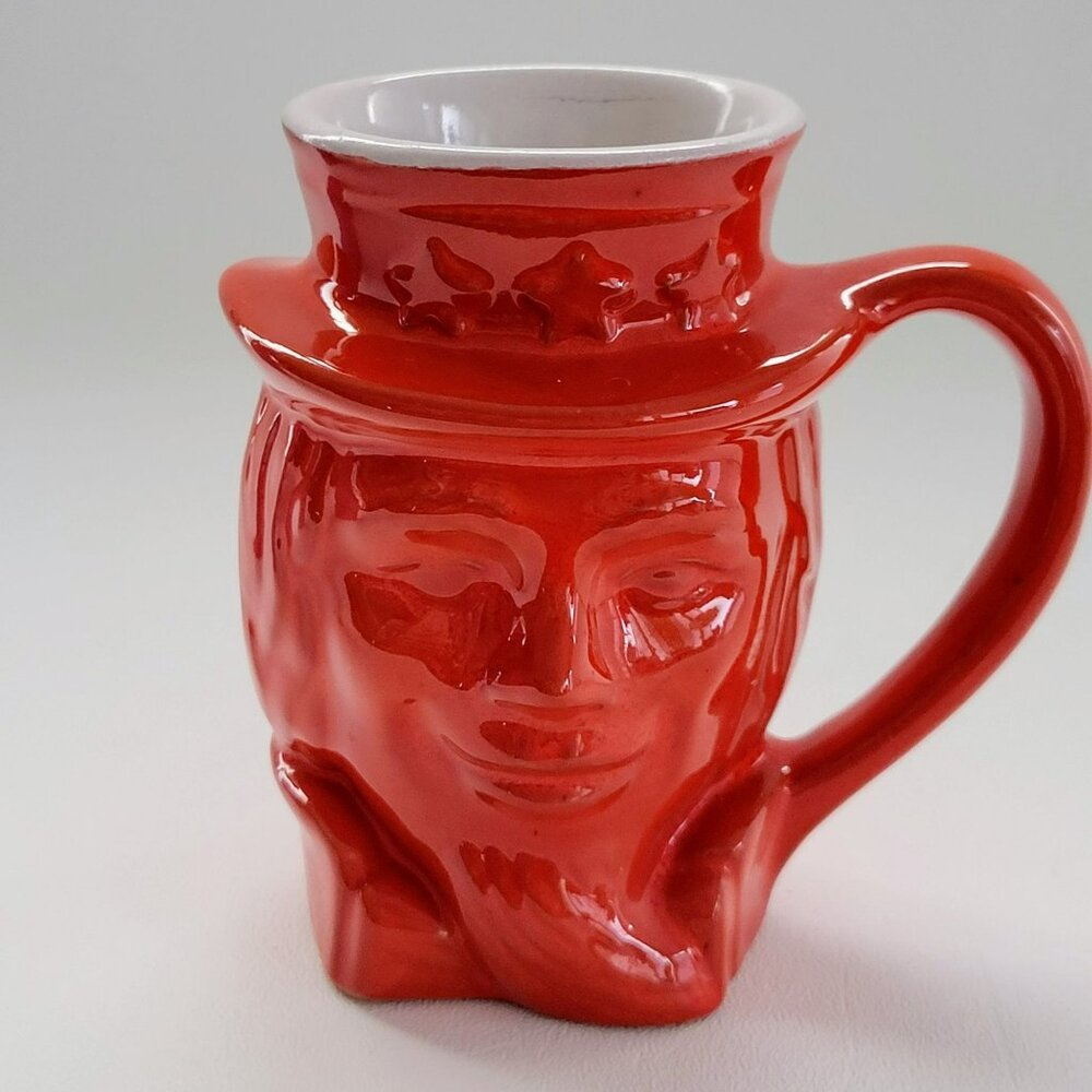 Vintage Frankoma Art Pottery Uncle Sam Mug Set of 2, Red & Blue, c.1976 USA Made - Picture 7 of 12